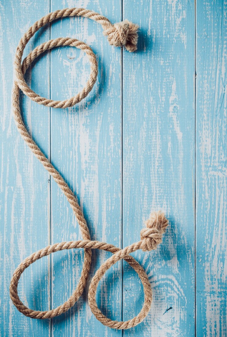 Foto cuerda de barco sobre fondo de madera