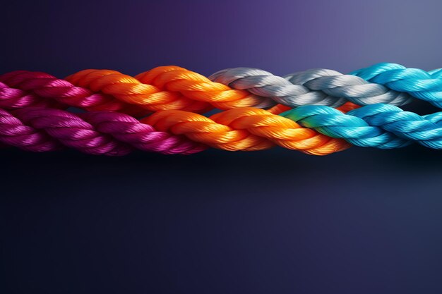 Una cuerda entrelazada con colores audaces que simbolizan la diversidad y la unidad