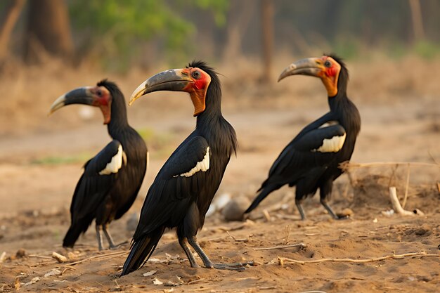 Foto cuernos de tierra que se alimentan en el suelo