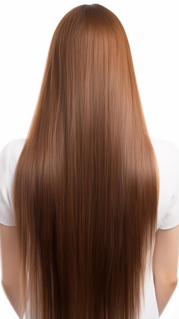 Cuerpo completo hermoso cabello tratado con queratina sobre fondo blanco.