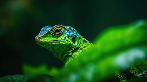 Cuerpo completo lagarto en hoja verde hermoso lagarto