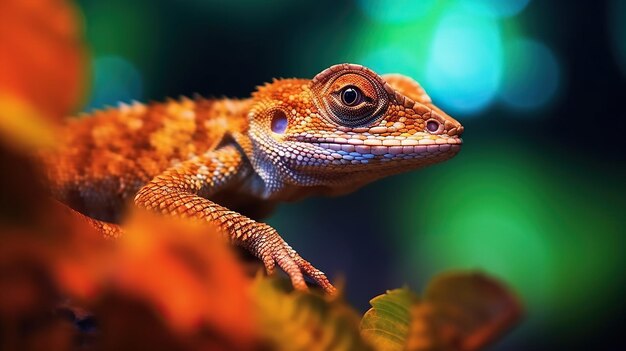 Cuerpo completo lagarto en hoja verde hermoso lagarto