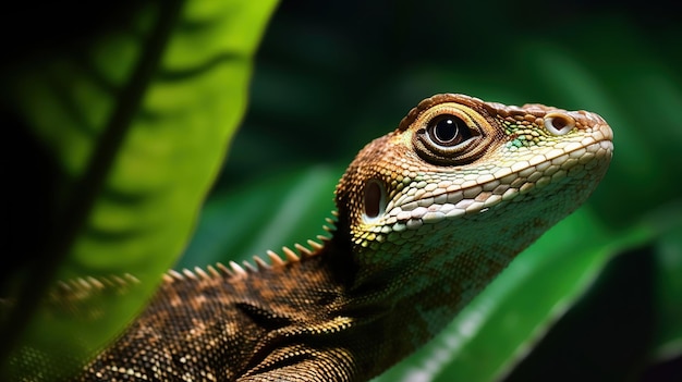 Cuerpo completo lagarto en hoja verde hermoso lagarto