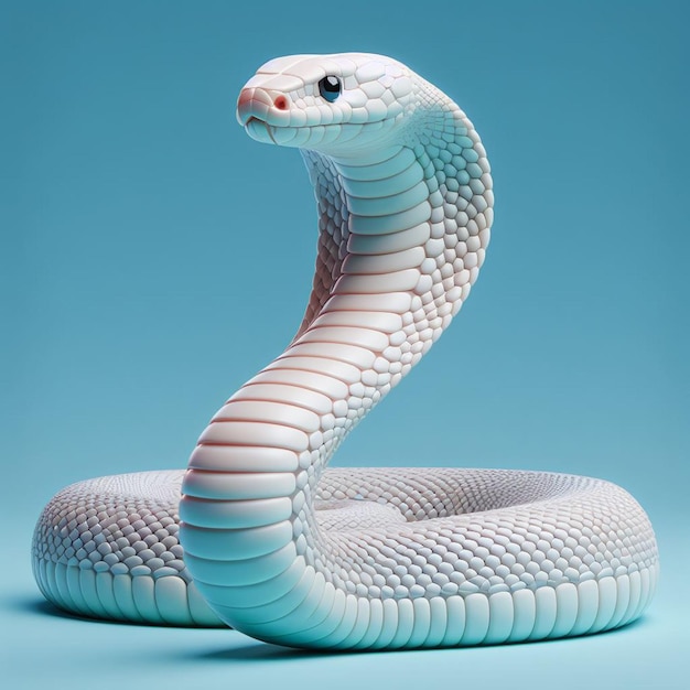 Cuerpo entero realista de una serpiente en 3D en vista delantera con fondo azul