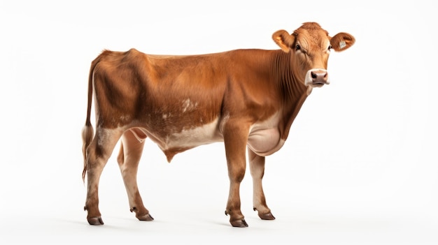 Foto cuerpo entero de vaca sobre fondo blanco