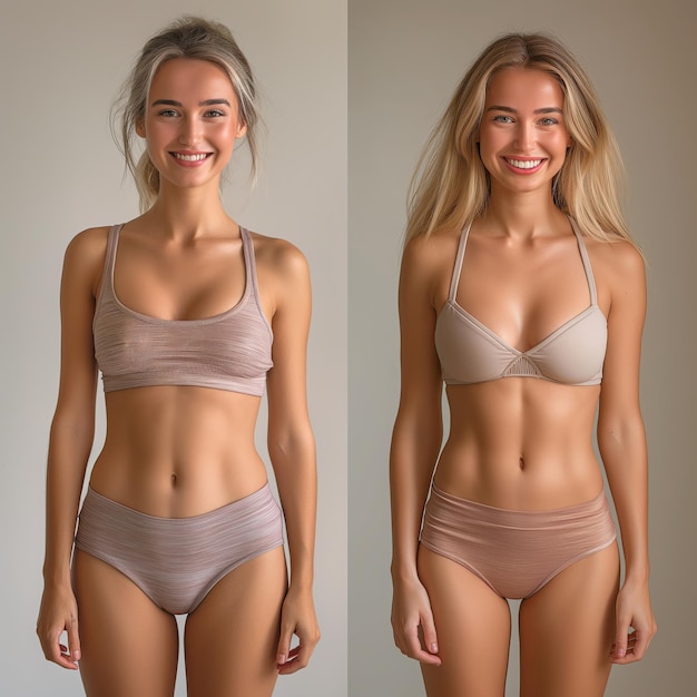 Cuerpo femenino antes y después de la pérdida de peso