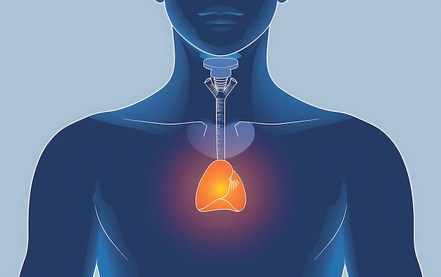 un cuerpo humano azul con un objeto en forma de corazón en el medio