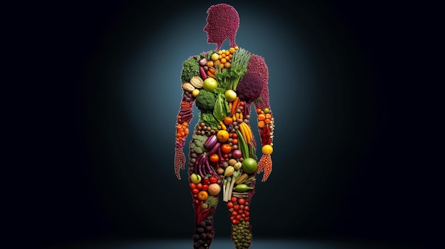 Cuerpo humano hecho de vegetales y frutas Generativo Ai