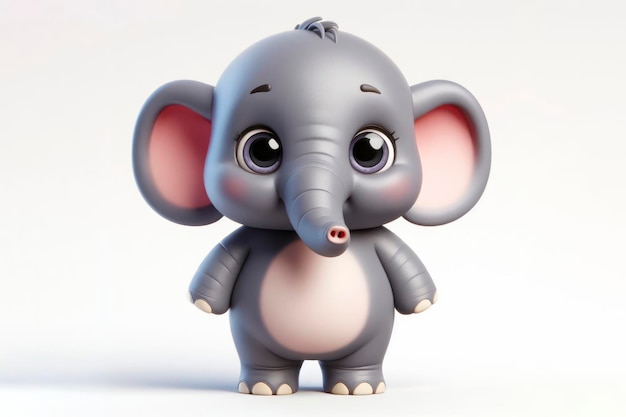 cuerpo lleno pequeño lindo elefante feliz personaje 3d con ojos abultados en sólido un fondo blanco ai generativo