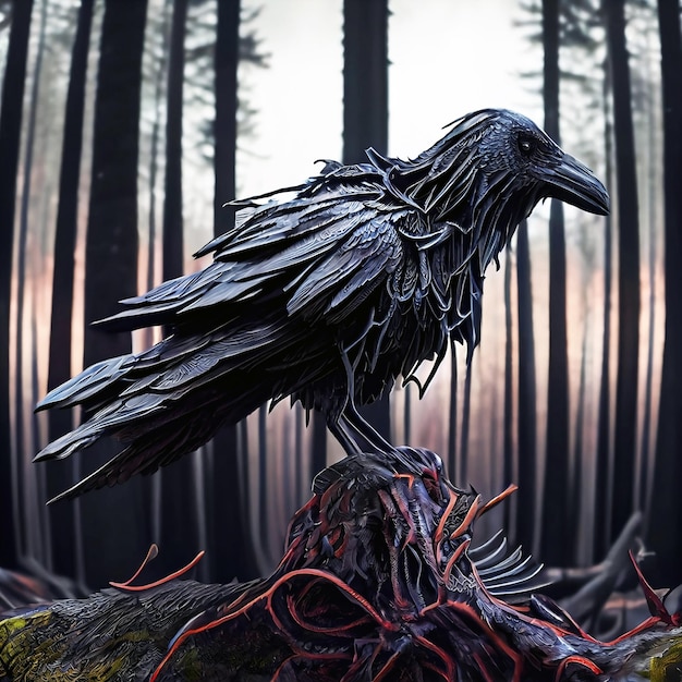 Un cuervo hecho de pura oscuridad plata negra