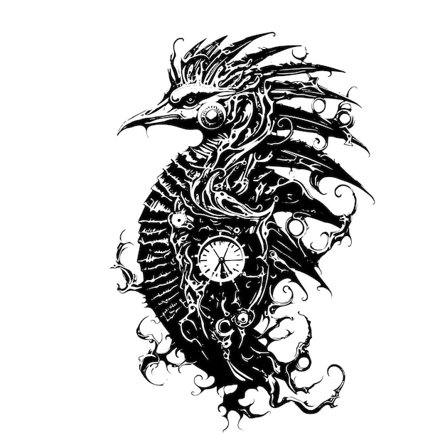 El cuervo, la mantis, el saltamontes, el pico, las espinas, las plumas, el tatuaje, las rayas.