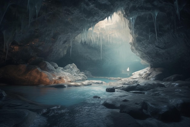 Una cueva con un barco dentro.