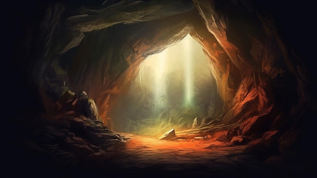 Una cueva con una luz que entra a través de ella.