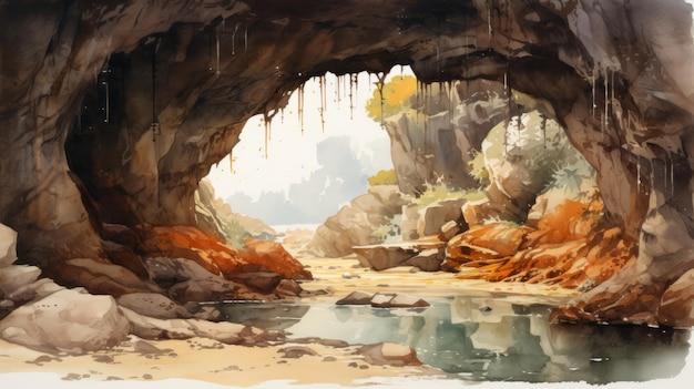 Una cueva de México Una ilustración de acuarela muy detallada