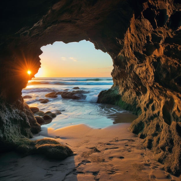 Foto la cueva de la playa del océano