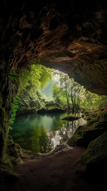 Cueva subterránea Oasis subterráneo con lago