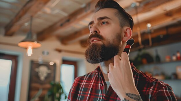 El cuidado de la barba elegante con atractivo industrial