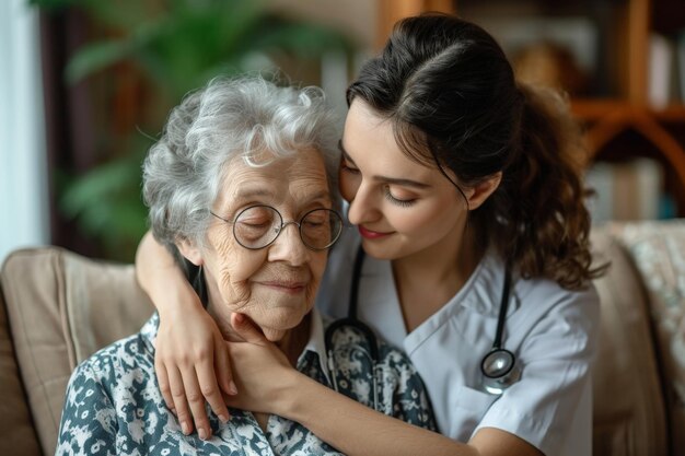 Cuidado compasivo de una anciana por parte de una enfermera