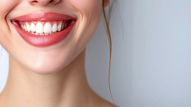 Cuidado dental Concepto de odontología sonrisa femenina después del blanqueamiento dental