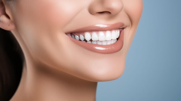 Cuidado dental hermosa amplia sonrisa de mujer sana dientes blancos coloseup dentista blanqueamiento dental