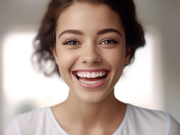 Cuidado dental hermosa amplia sonrisa de mujer sana dientes blancos coloseup dentista blanqueamiento dental