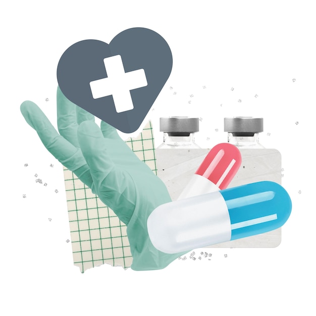 Cuidado de la salud estético pegatina png vacuna y medicina papel collage fondo transparente