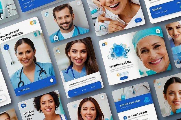 cuidados de saúde mídia social post conjunto de modelos editáveis