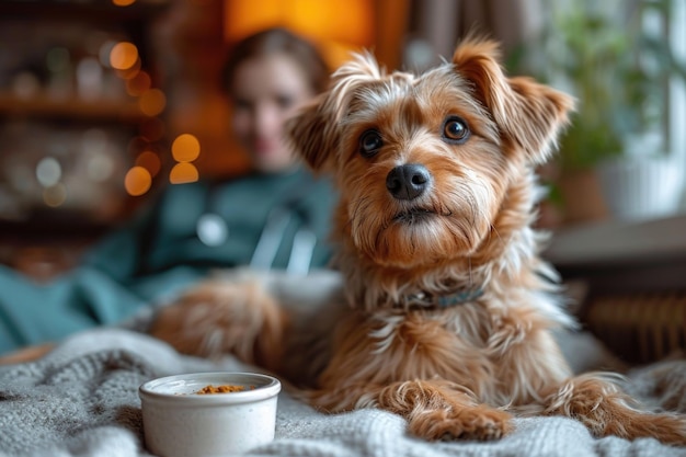 Foto cuidados restaurativos para um cão após uma doença