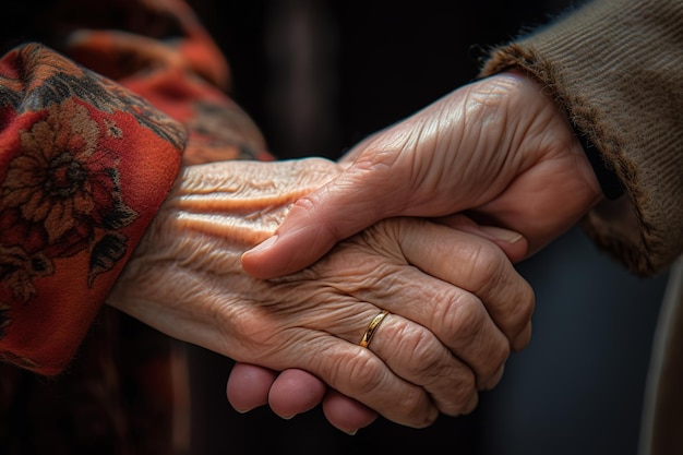 Cuidando a los ancianos tomados de la mano