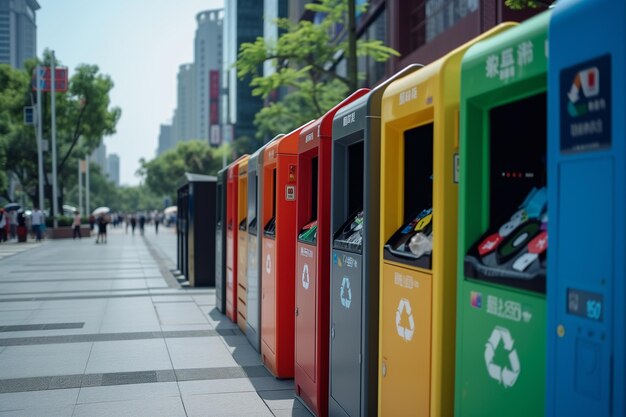 Cuidar de um ambiente separando o lixo em diferentes continentes recipiente de classificação de resíduos