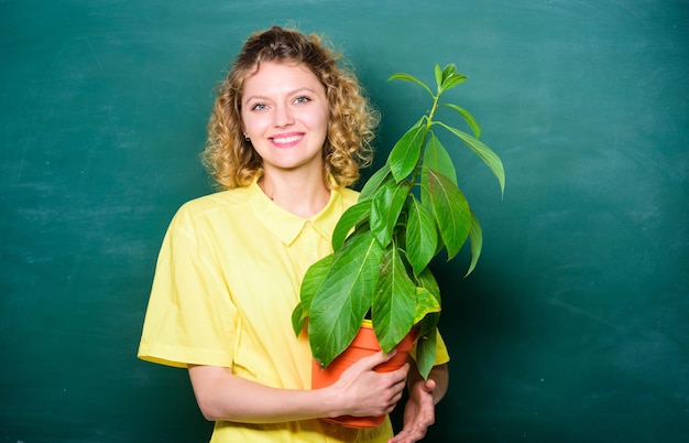 Cuide bien las plantas de interior Niña sostenga la planta en una maceta Tienda de flores Plantas de interior fáciles La botánica se trata de plantas, flores y hierbas Jardín casero Beneficios de las plantas de interior e influencia positiva en la salud