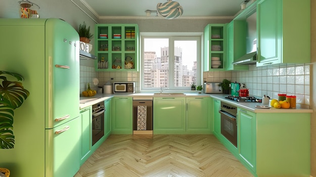 Cuina moderna espaciosa diseño de lujo con grandes ventanas acentos de madera y plano de piso abierto brillante