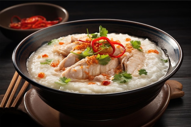 culinária chinesa uma tigela de deliciosa mingau de peixe