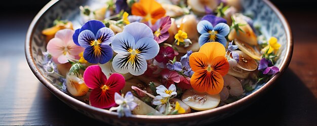 Foto culinaria con flores comestibles talleres de antecedentes