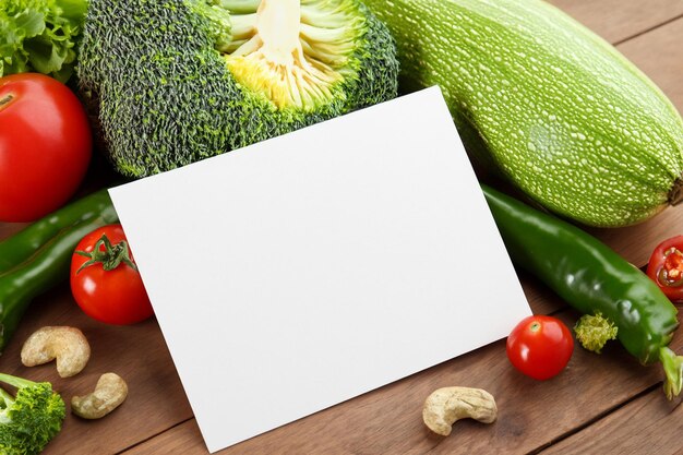 Foto culinary canvas revela una maqueta de libro blanco en medio de una cosecha de verduras frescas