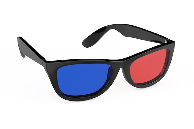 Óculos 3D em estilo retro em um fundo branco. Renderização 3D