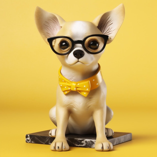 Óculos cachorro amarelo animal moda retrato fundo chihuahua animal de estimação filhote fofo Generative AI