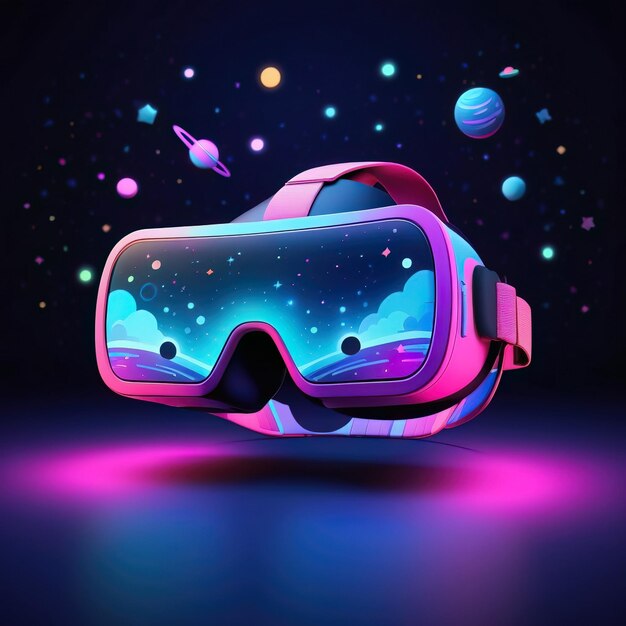 Óculos de realidade virtual de néon em fundo escuro com espaço