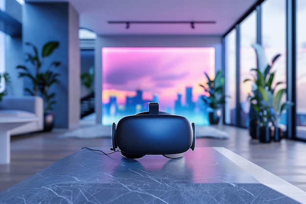 Óculos de realidade virtual na mesa na sala de jogos VR mockup ai gerado