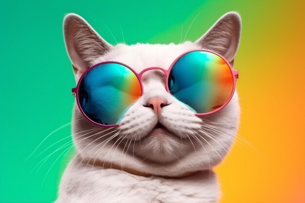 Óculos de sol animal neon moda engraçado gato animal de estimação colorido retrato fofo Generative AI