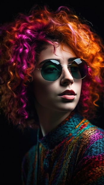 Óculos de sol coloridos para cabelos cacheados modelo disco Generative AI