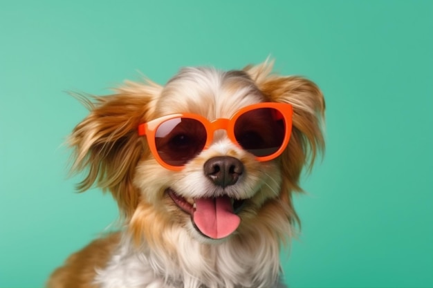 Óculos de sol de cachorro animal isolado pequeno retrato fofo de animal de estimação fundo engraçado sorriso Generative AI