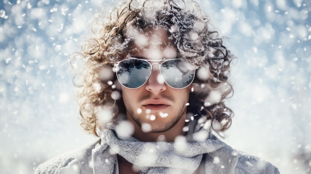 Óculos de sol de inverno Swagger Cena legal com flocos de neve em óculos de sol mostrando atitude