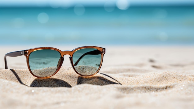 Óculos de sol na areia na praia isolados em um wh