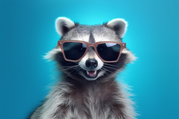 Óculos festa divertido retrato jovem óculos guaxinim animal animal de estimação música de fundo Generative AI
