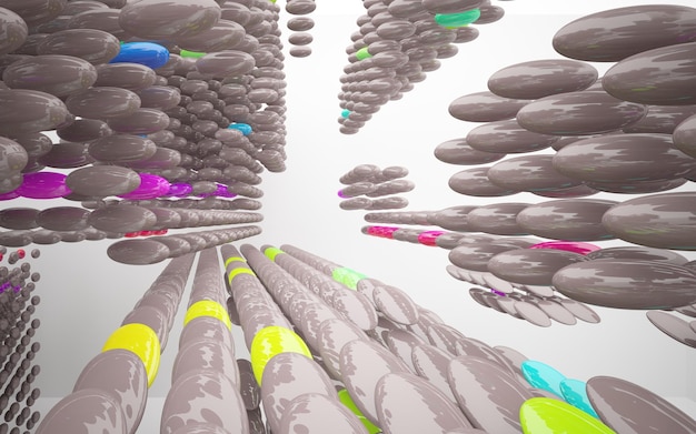 Óculos gradientes brancos e coloridos abstratos espaço público multinível interior com janela 3D