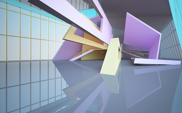 Óculos gradientes brancos e coloridos abstratos espaço público multinível interior com janela 3D