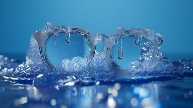 Óculos de hielo transparentes con detalles de fusión en la superficie azul