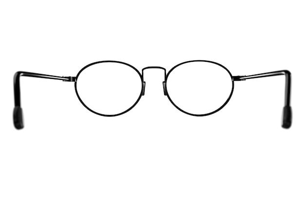 Óculos isolados no fundo branco Óculos vistos de trás, ver através dos óculos Óculos pretos isolados no branco