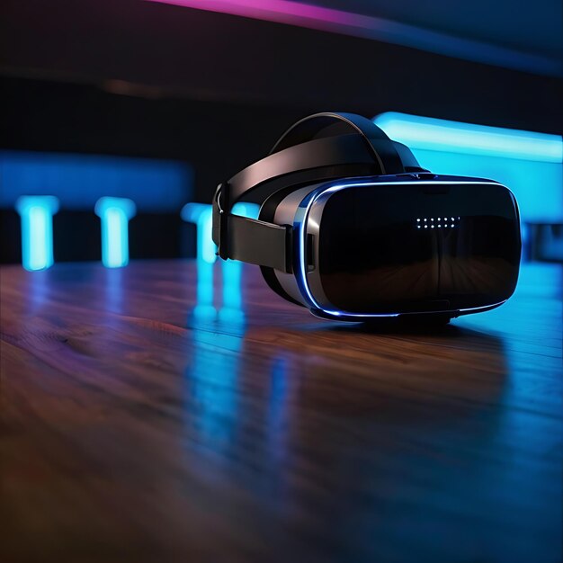 Óculos VR para jogos Um fone de ouvido de realidade virtual está sentado em uma mesa gerada por IA